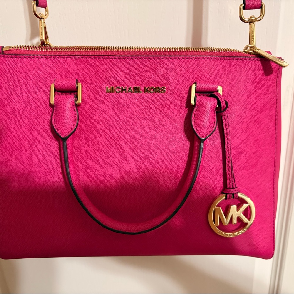 Michael Kors Fuchsia Satchel with Gold Accents